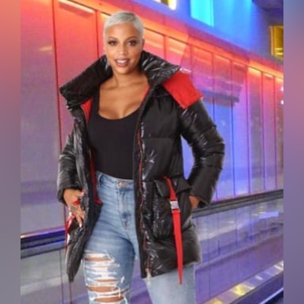 FOR HER Patent leather Crinkle Puffer Coat